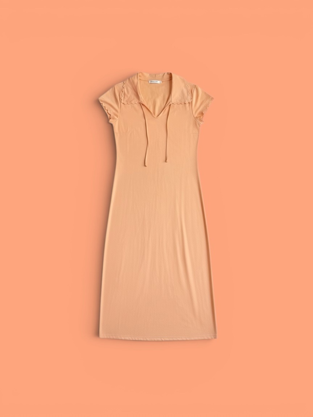 Vintage Peach Tie-Neck Maxi Dress